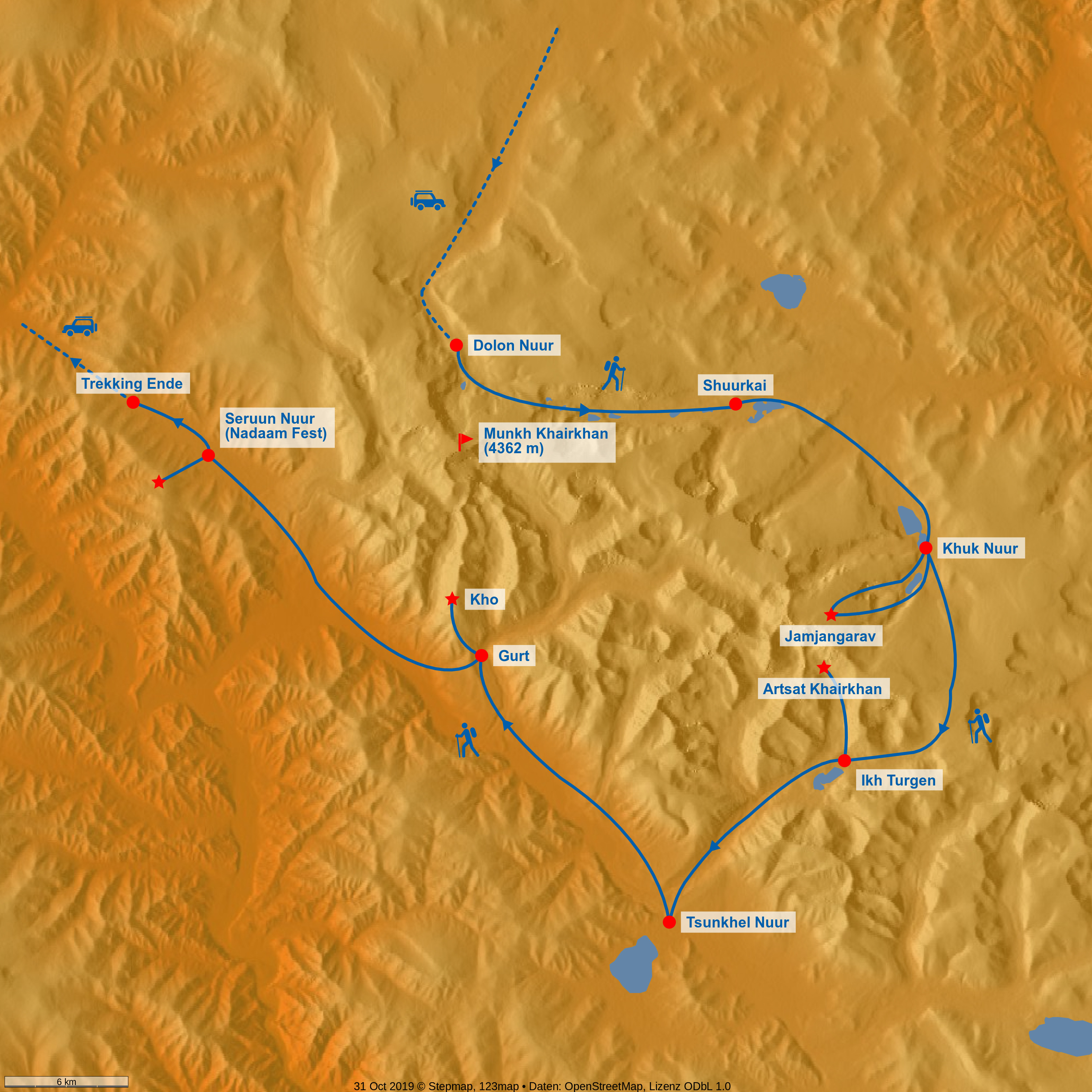 Detailkarte Munch Khairkhan Trek Mongolei