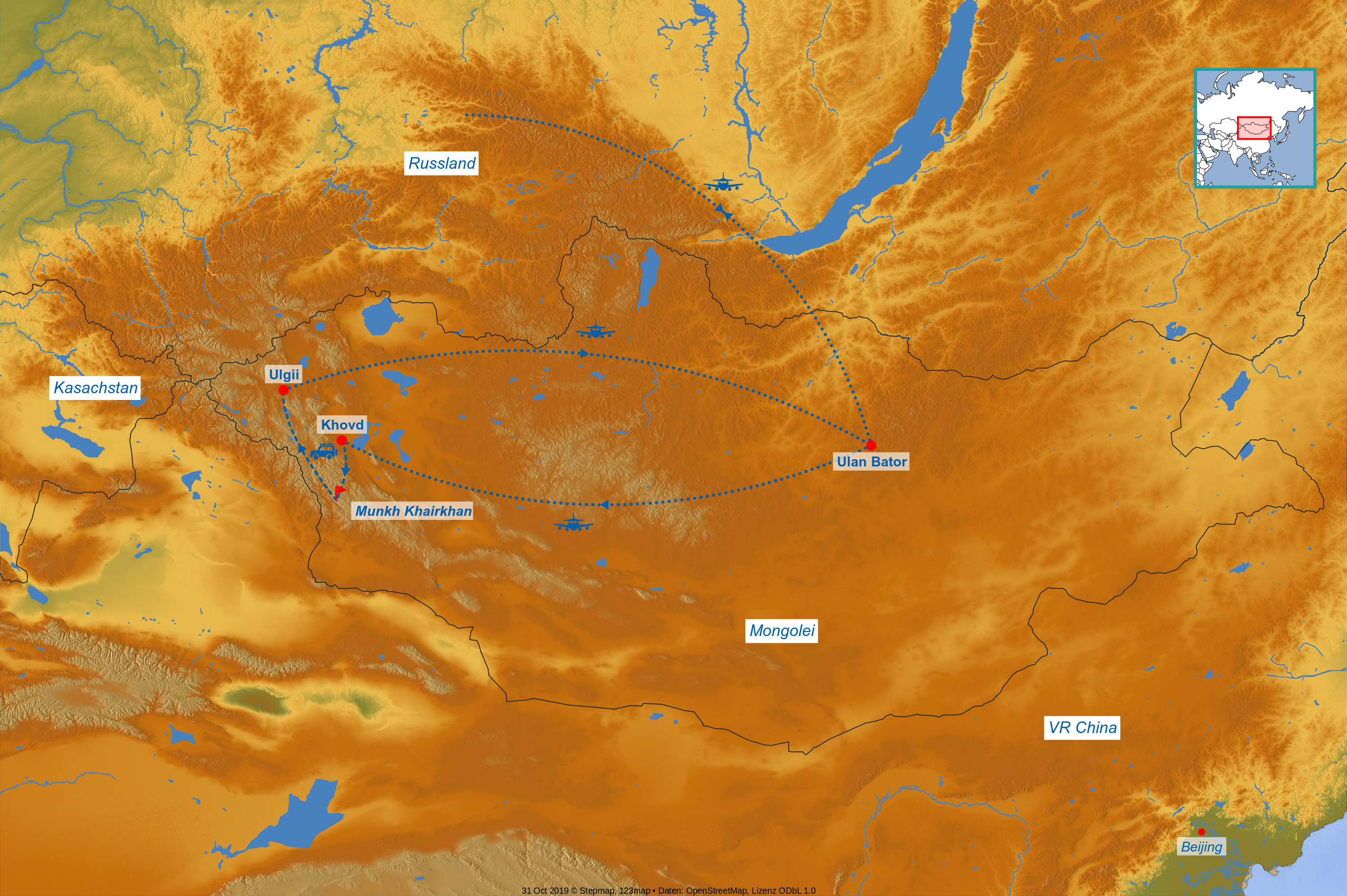 Übersichtskarte Mongolei Reise