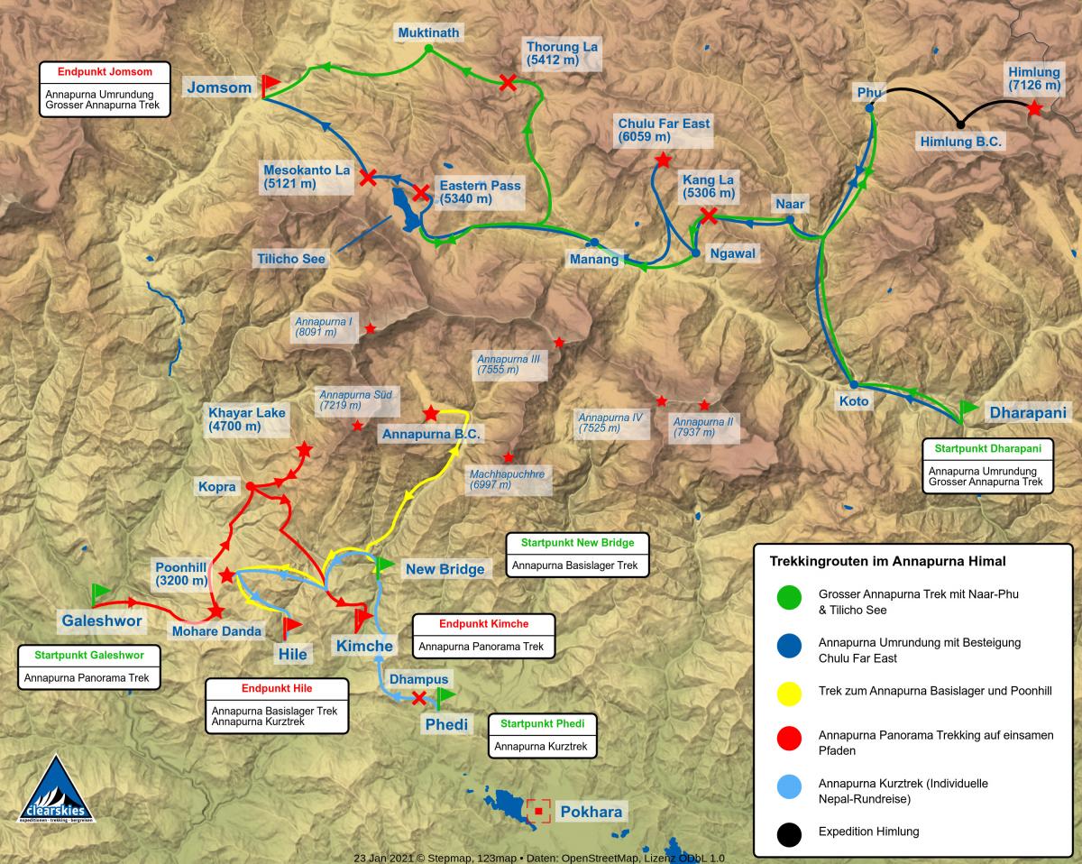 karte trekking im annapurna gebirge